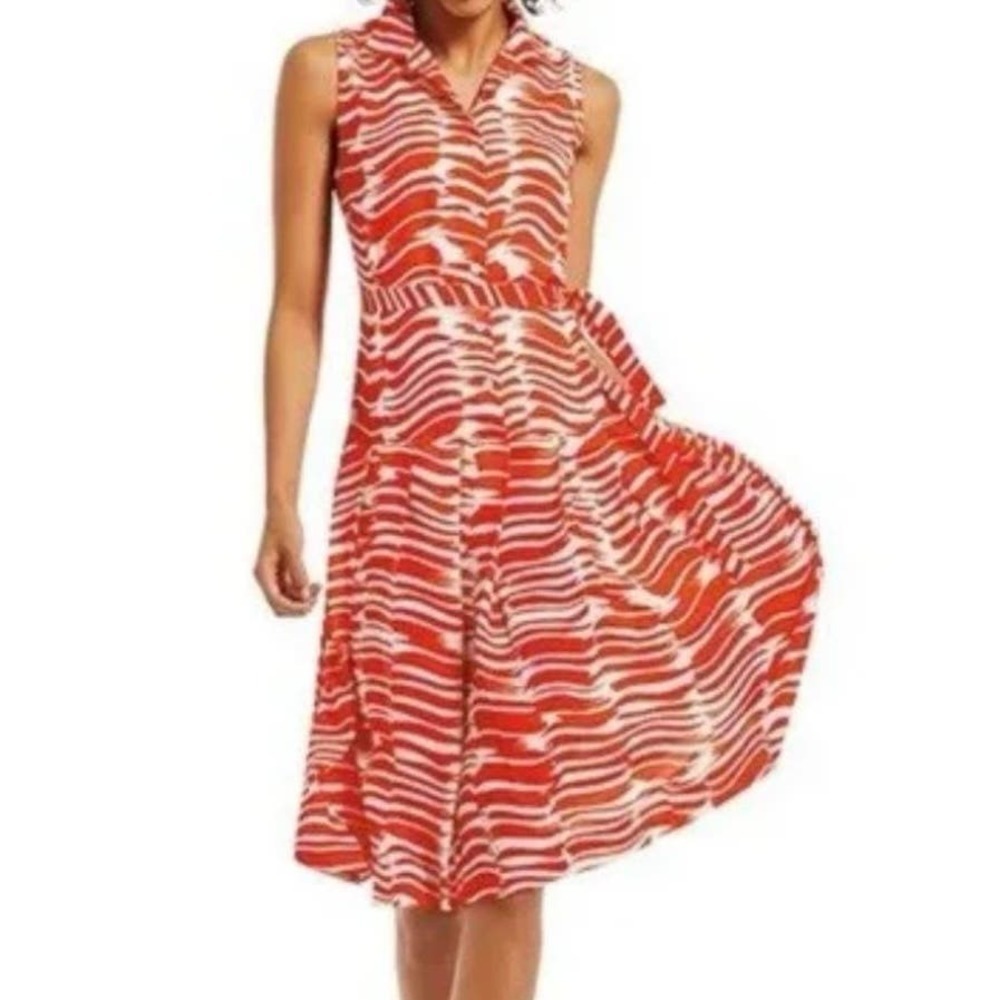 CAbi ANTHROPOLOGIE Red White Brushstroke Sleeveless Dress - Small